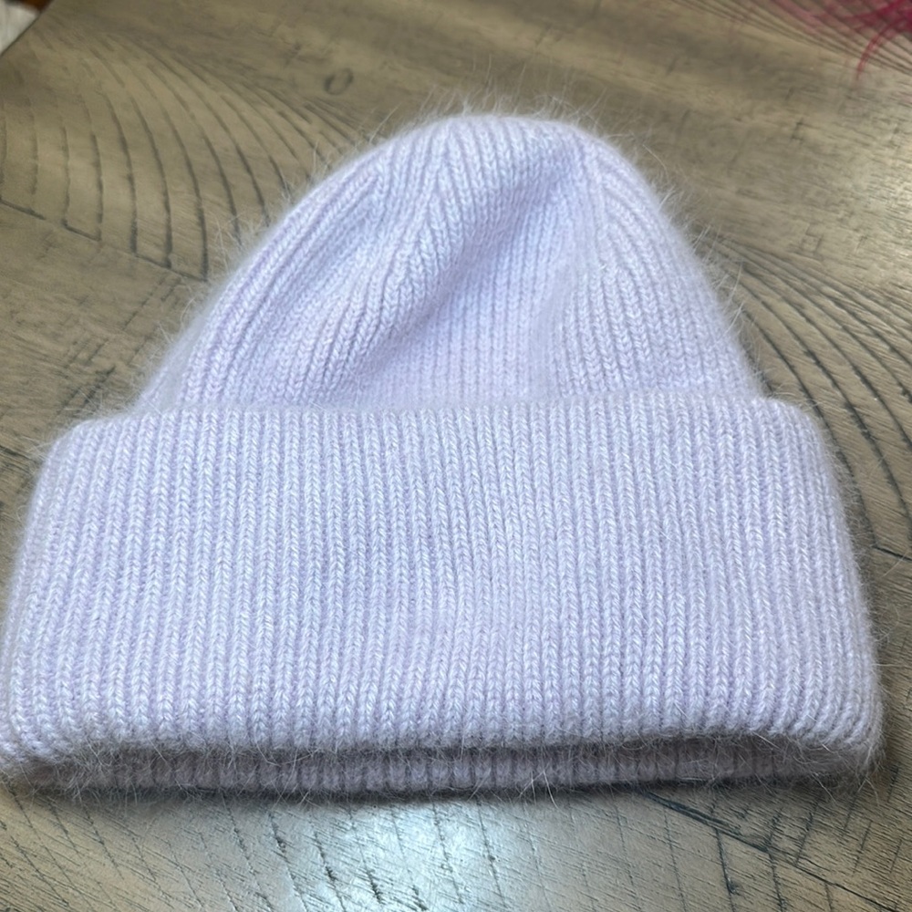 Fuzzy light purple beanie